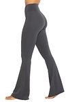 Sunzel Flare Leggings, Crossover Yoga Pants with Tummy Control, High Waisted and Wide Leg, No Front Seam Grey Medium 30" Inseam