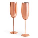 Beautify Champagne Flutes, Set of 2 Copper Stainless Steel Processco Glasses, 250ml Long Stem Champagne Glasses, Shatterproof Wine Glasses