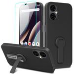 Nijiadi Case for BLU G53 Phone Case with Glass Screen Protector, Built-in 360° Rotatable Folding hidden Kickstand/Stand Silicone TPU Protective Cover Case for BLU G53 - Black