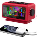 ThreeH RGB Alarm Clock with Radio 11 Colors Time Display 12 Levels Volume & Brightness Adjustable Sleep Sound Machine with 2 USB Charging Ports Red