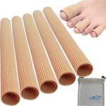 Chiroplax Toe Tubes Sleeves Protectors Cushions (5 Pack w/Pouch), Fabric & Gel Lining Finger Toe Separator Tubing for Bunion, Hammer Toe, Callus, Corn, Blister (Medium)