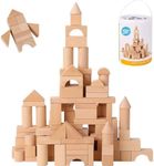 Pidoko Kids Wooden Blocks - 100 Pcs - Building Blocks for Toddlers - Includes Storage Container with Shape Sorter Lid - Natural Beech Wood Blocks - Preschool Learning Toys Stacking Block