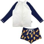 SwimZip Kids' Long Sleeve Rash Guard + Euro Shorties UPF 50+ Swimsuit Set Pineapple