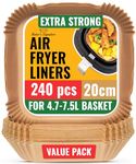 Baker's Signature Disposable Air Fryer Liners - 240 Pcs Greaseproof Air Fryer Paper Liner - 20 cm (8 in) Square Sheets for 5.5-9 L Baskets, Oven, Pans - Kitchen Air Fryer Accessories, Easy Cleanup