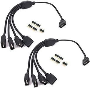 2 pcs black 4 Pins LED Splitter Cable LED Strip Connector 4 Way Splitter Y Splitter for One to four RGB 5050 3528 LED Light Strips with 10x Male 4 Pin Plugs -30cm/12inch Long (1 to 4Splitter Cable)