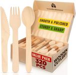 Disposable Cutlery Set - 320 Piece Set (120 Forks | 80 Knives | 120 Wooden Spoons) - 100% Biodegradable and Natural Utensils - Eco-Friendly for Parties and Events