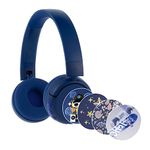 BuddyPhones POP Fun, Foldable Bluetooth Kids Headphones with Microphone, SafeAudio Volume Limiting 85/94dB,Works Wired or Wireless, for iPhone/iPad/Tablet/PC and more by Onanoff (Blue)