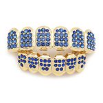 18K Gold Plated Iced Out CZ with Red Blue Pink Diamond Top and Bottom Grills for Your Teeth Men Women Hip Hop Jewelry, metal, na