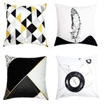 JV Home Double Sided Throw Pillow Covers Geometric Feather Decorative Pillowcase Black/Yellow/Grey/White Soft, 18 x 18 inch Pack of 4