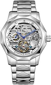 BOLYTE Tourbillon Design Men's Analog Automatic Stainless Steel Wrist Watch Mechanical Skeleton Male Clock, 8240-silver White, Fashion & Luxury