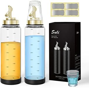 Suli Mouthwash Dispenser, 2 Pack 17oz Glass Gold Mouthwash Decanter for Bathroom, Lavatory, Countertop, Refillable Mouthwash Bottles Container with Reusable Mouthwash Cups, Labels