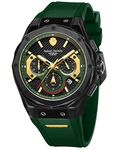 Paras Crown Mens Watches Fashion Luxury Quartz 50M Waterproof Chronograph Wrist Watches for Men Round Silicone Strap Stainless Steel Case, Green-X, Sports,Fashion,Luxury,Casual