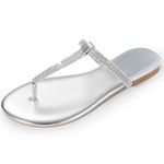 Womens Dressy Sandals Gladiator Sparkle Beach Wedding Summer T Strap Flat Thong Flip Flops Silver-A Size 8