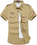 Gihuo Men Shirt Short Sleeve Military Button Down Army Tactical Shirt Utility Cargo Work Uniform Shirt Tops (Medium, Khaki)