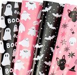 WRAPAHOLIC Wrapping Paper Sheet - 12 Sheets Pink and Black Halloween Theme Design Folded Flat with 12 Gift Tags for Party - 19.7 Inch X 27.5 Inch Per Sheet