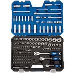 Draper 149 Piece Metric Socket And Socket Bit Set - 1/4", 3/8" And 1/2" Sq. Dr. - 16461 - Chrome Vanadium Steel - Blue - Satin Finish