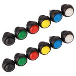 GTIWUNG 12Pcs Momentary Push Button Switch, 2 Pins SPST Waterproof Momentary Mini Pushbutton Switches Horn Switch, Lockless Momentary ON/OFF Switch(Black White Red Green Yellow Blue, 2 each)