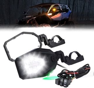 KEMIMOTO UTV LED Lighted Side Mirrors with Flowing Turn Signal, Spot, Ground light, Heavy Duty lighted Rally Integrated Mirror for 1.6-2 in Roll Bar Compatible with Polaris RZR Talon 1000 Can Am X3