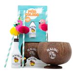 Malibu Rum Gift Set - Malibu Coconut Rum 50ml with Real Coconut Cup and 2 x Cocktail Straws - Cocktail Glass, Perfect Pina Colada, Gifts for Women, Mum Gifts, Birthday, Mothers Day - 2023 Version