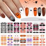 EBANKU 14 Pcs Halloween Full Wrap Adhesive Nail Polish Stickers, Cute Ghost Bats Spider Webs Skeleton Nail Strips Wraps with Nail File for Halloween Party Decor