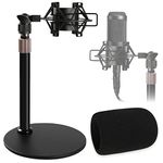 AT2020 Desktop Microphone Stand with Shock Mount & Foam Windscreen, Adjustable Mic Stand Desk with Pop Filter Shockmount for Audio Technica AT2020 AT2020USB+ AT2035 ATR2500 Condenser Microphone Frgyee