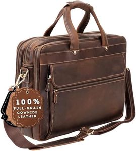 Luxorro Leather Briefcase For Men, Multiple Compartments, Fits 17 Inch Laptop, Dark Drown