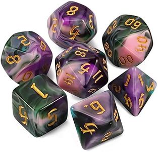QMAY DND Dice Set -D&D Polyhedral Dice (7 Pcs) for Dungeons and Dragons (Purple Green Four Colors)