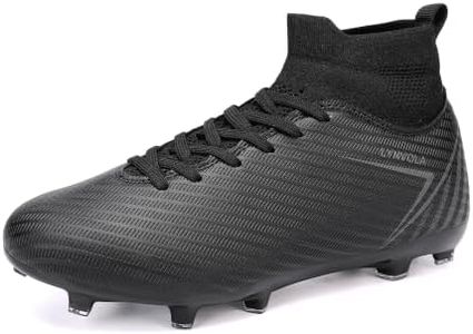 Lynvola Men's High Top Breathable Soccer Cleats Firm Ground Non Slip Outdoor Training Shoes Black EU 42