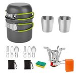 13pcs Outdoor Camping Cookware Stove Mess Kit,Camping Pot and Pan Set with Mini Backpacking Stove,Stainless Steel Cup, Knife Fork and Spoon Set for Backpacking, Camping Hiking and Picnic