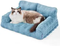 Lesure Orthopedic Cat Couch Bed, Cute Waterproof Cat Sofa with Supportive Egg Foam for Small Medium Dogs & Kittens, Washable Cat Chair with Fluffy Faux Fur Bubble Cover, Non-Slip Bottom, Cerulean