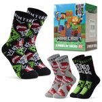 Minecraft Boys Socks 3 Pack or 5 Pack - Cotton-Rich Crew Kids Ankle Socks Everyday School Sports - Gaming Gifts for Boys (Black/Grey, 10-13 Years, 4-6.5 UK)