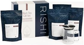 Rishi Tea Black Tea & Teapot Gift Box - Set of 4 Loose Leaf Breakfast Teas with Glass Simple Brew Teapot, Caffeinated Tea Sampler Pack (Black Tea Gift Box)