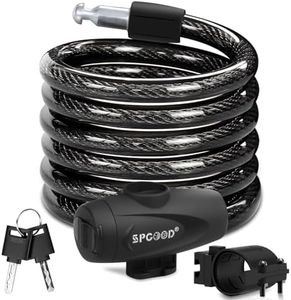 SPGOOD Bike Lock 1200mm/12mm with 2 Keys,Bicycle Lock with Mounting Bracket,Steel Cycling Cable Lock High Security,Lightweight Coiling Cable Lock for Bike,Scooter,Skateboard,Gate,Door (A-Black)