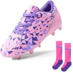 DREAM PAIRS Boys Girls Soccer Cleats Youth Firm Groud Football Shoes with Socks for Little/Big Kids,Size 11 Little Kid,Pink/Purple/Sock,HZ19003K-ACC