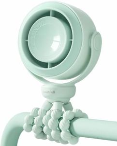 SWEETFULL Portable Stroller Fan, Pinch-Proof Baby Fan, 5-Speed Quiet Mini Clip on Fan, USB-C Rechargeable Battery, LED Display for Car Seat, Crib & Travel - Green