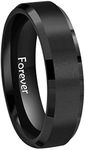 Crownal 8mm 6mm Black Tungsten Carbide Wedding Couple Bands Rings Matte Finish Center Engraved"Forever" Size 5 To 17 (6mm,7)