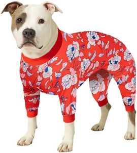 LovinPet Large Dogs PJS sweatshirt, Anti Licking, UV Protections Dog Shirt, Stretchy Comfortable Skin-friendly Fabric, Post Surgery Recovery Dog Pajamas, Red & Peach Floral Print, Onesies for Dogs,3XL