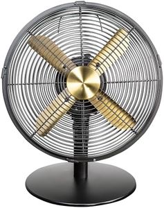 Russell Hobbs 12” Metal Desk Fan in Brushed Gold and Black, 3 Speed Settings, Lightweight and Compact, Tilt and Oscillating Features, 4 Curved Blades, Up to 2 Years Guarentee, RHMDF1201BG