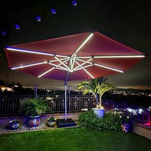 PURPLE LEAF 12ft Solar Powered LED Patio Umbrella Outdoor Round Large Cantilever With LED Lights Windproof Offset Sun for Garden Deck Pool Patio, Brick Red