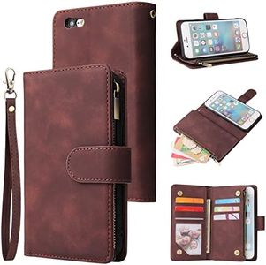 for iPhone 6 Wallet Case,for iPhone 6s Case,Boyobacase PU Leather Wallet Flip Cover Stand Feature[ 6 Card Slots and 1 Zipper Coin Pocket] with Wrist Strap-Dark Brown