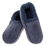 Snoozies! Two Tone Sherpa Fleece Lined Men’s House Slippers - With Non-Slip Sole - sizes from 6-13 (Navy, Extra Large)