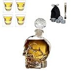 Skull Whiskey Decanter Set WEIRUIFANZHI 1 Glass Skull Skeleton Wine Bottle 25OZ & 4 Skull Glasses 2.5OZ & 1 Ice Clip for Brandy& 4 Granite Whiskey Ice Wine Stones,Vodka，Gifts,Bar and Party Decoration