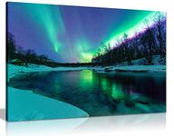 Panther Print, Canvas Wall Art, Winter River Northern Lights Aurora Borealis, Living Room, and Bedroom Framed Art, Quality Picture for Walls, Nature Design, Prints for Special Occasions (24x16 Inch)