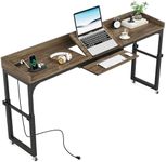 LITTLE TREE Overbed Table with Wheels Adjustable Height, Portable Rolling Table with Outlets & USB Ports for Queen Bed, Giant Computer Desk with Tilt Stand