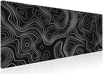 excovip Topographic Contour Mouse Pad with Stitched Edges,Personalized Design Large Desk Mat,90x40 cm XXL Gaming Mousepad with Anti-Slip Base, Cool Desk Pad for Keyboard and Mouse,Black 0205