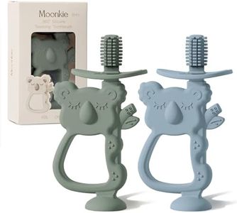 Moonkie Teething Toy Set of 2, Safe & Easy to Hold BPA Free Silicone Teethers, 360° Baby Toothbrush with Suction Base, Teether Toys Best for Babies 6-12 Months (Koala Ether/Sage)