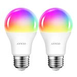 ANWIO Smart Light Bulbs, Alexa Light Bulbs, Google Light Bulbs, Smart Life Bulbs, Tuya App, Colour Changing Light Bulb, WiFi & Bluetooth No Hub Required，8.5W (60W Replacement) A19 E26 2-Pack