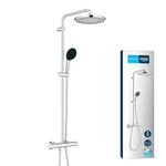 GROHE Vitalio Start 250 – Exposed Thermostatic Shower with Aquadimmer Function (Round 25 cm Head 1 Spray: Rain, Round 11cm Hand Shower 2 Sprays: Rain & Jet, Water Saving), Chrome, 26677001