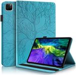 CXTcase iPad Air 5th/4th Generation Case, iPad Pro 11 Inch 2018/2020/2021/2022 Cover Embossed Tree PU Leather Case Wallet Flip Case for iPad Pro 11 Inch - Blue