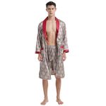 Haseil Men's Luxurious Kimono Robe with Shorts Summer Printed Silk Satin Bathrobes, Black, Tagsize3XL=USsizeL